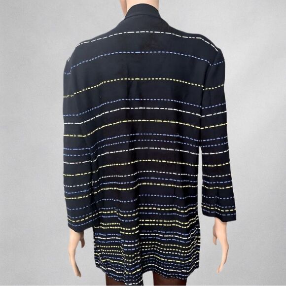 Misook Womens Cardigan L Longline Striped Black Sweater Multicolor Buttons - Picture 3 of 8